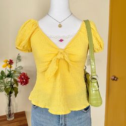 Brand New Yellow Babydoll Puff Sleeve Blouse