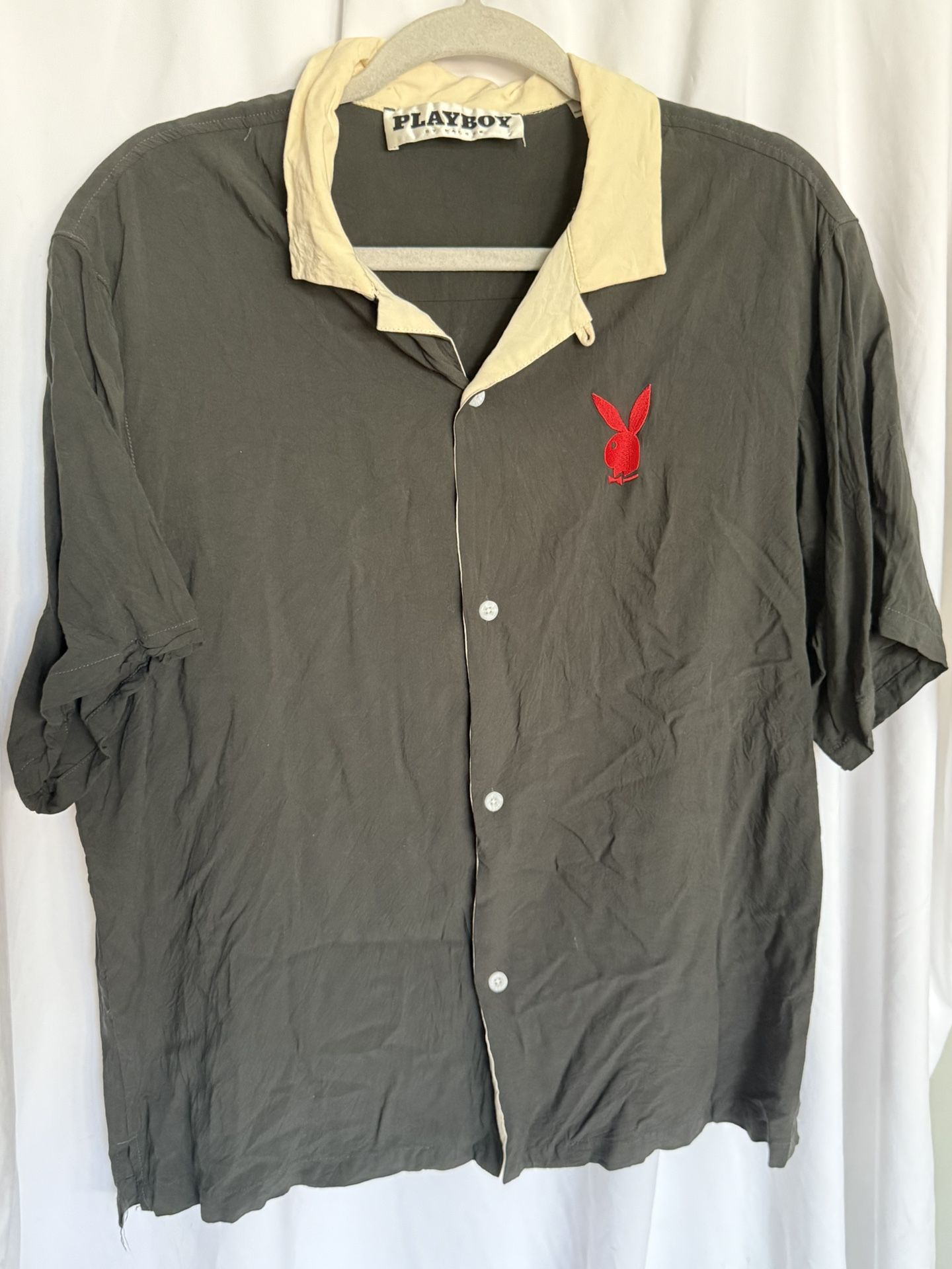 Men’s Playboy Short Sleeve Button Up Shirt, Size Large