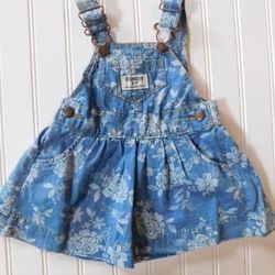 Oshkosh B'gosh Baby Girl 6M Chambray Denim Floral Rose Jumper Dress