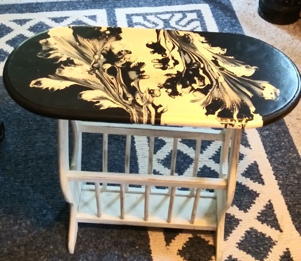 Uniquely Painted Magazine Rack/ Side Table
