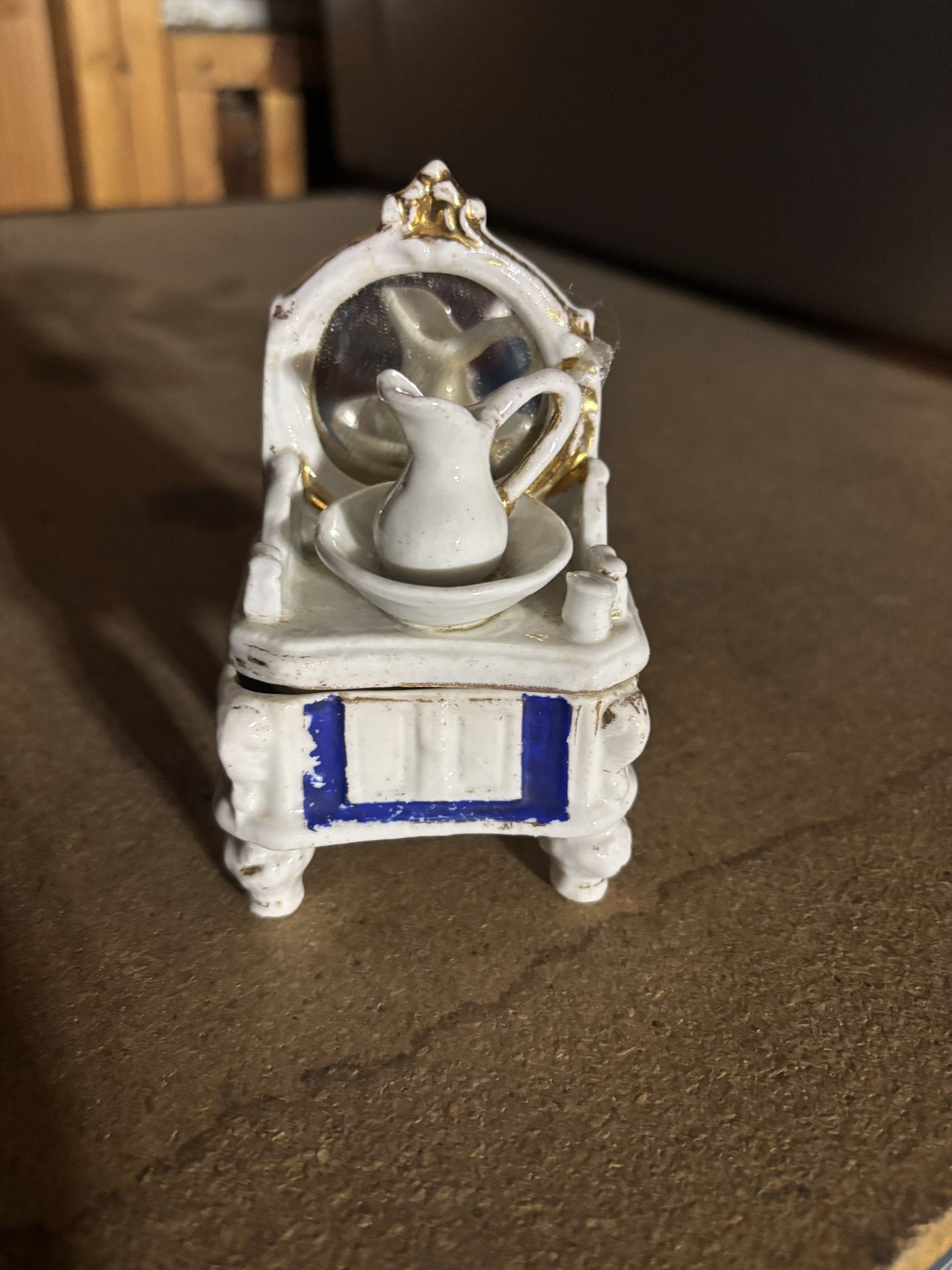 Vintage Porcelain Trinket Box Pitcher Wash Basin Mirror