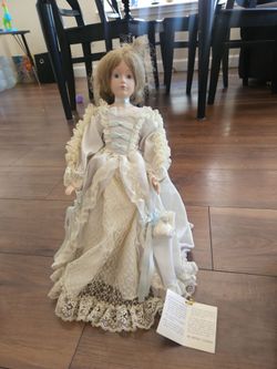Vintage Porcelain Bride Doll with Lace Gown