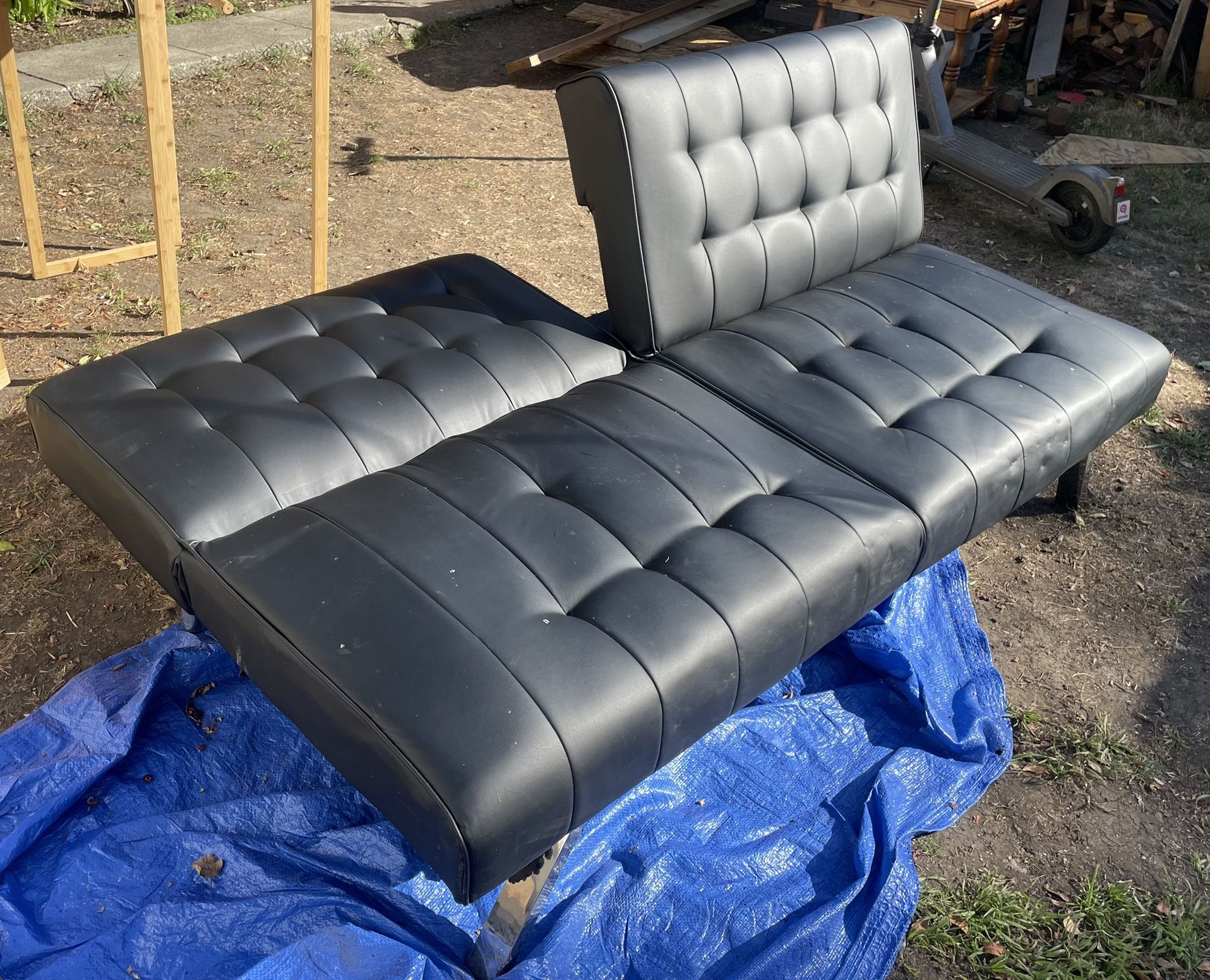 Black Leather Couch / Futon