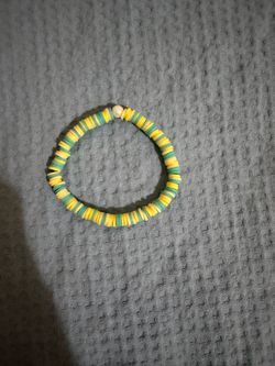 Yellow and Teal Clay Bead Stretch Bracelet