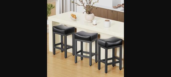 Raynesys Set of 3 Black Saddle Seat Counter Height Barstools 24" (Open Box)