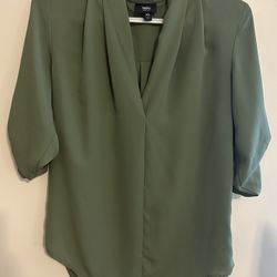 Mossimo Olive Green V-Neck Blouse - XSmall