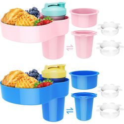 WETEAMNOI 2PCS Car Seat Snack Tray For Kids: Kids Car Tray With Cup Holder, Toddlers Road Trip Essential, Travel Snacks Food Plate Cup Holder (Blue&Pi