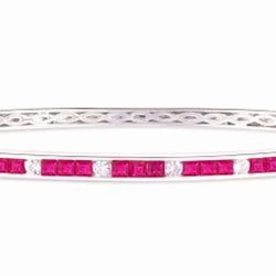 Silver Ruby (1-1/2 ct. t.w.) & White Sapphire (1/3 ct. t.w.) Bangle Bracelet in Sterling Silver