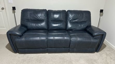 Blue Leather Power Reclining Sofa + Matching Recliner Chair Set