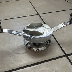 Double Arm Brass Candle Holder With Center Tray 