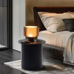 15.7-in W x 15-in H Black Wood Round Modern End Table