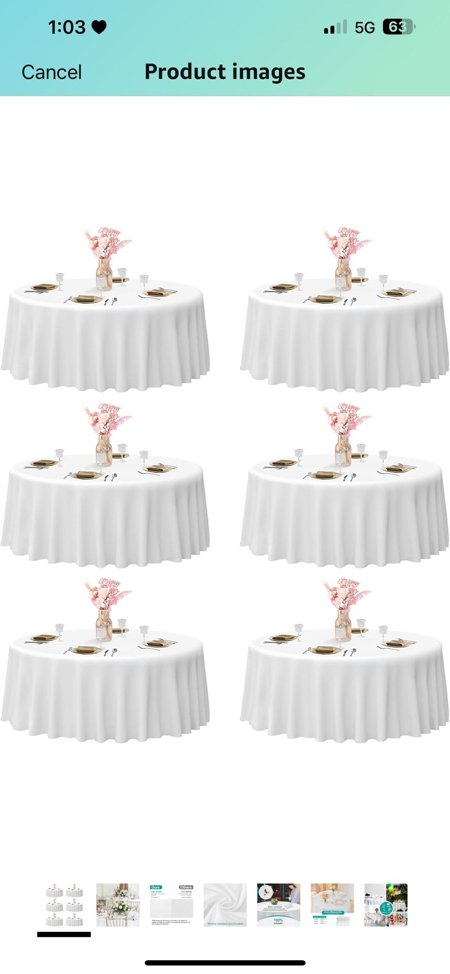 EMART Round Tablecloth White (6 Pack) 120 inch