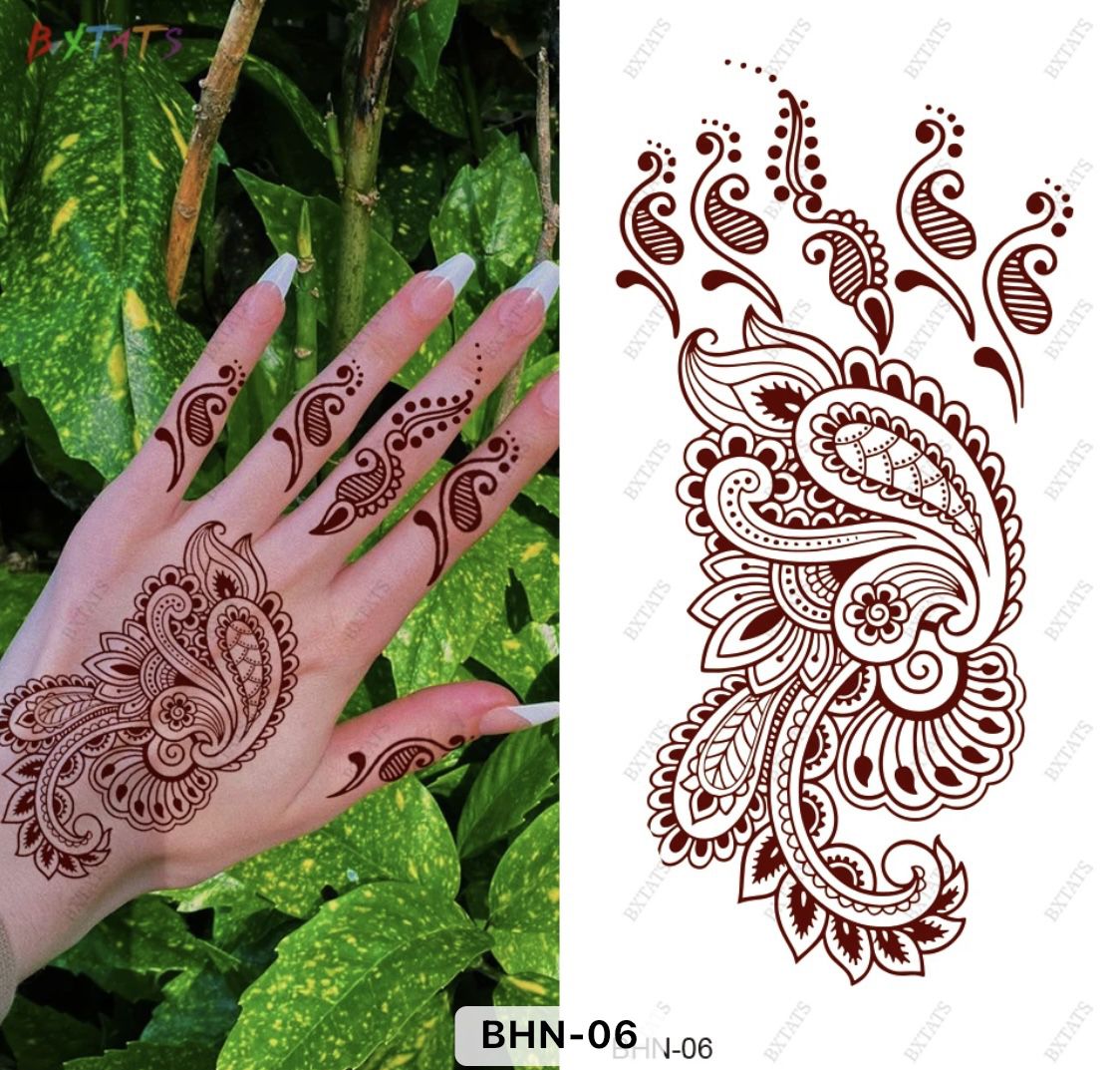 Brown henna fake tattoo sticker waterproof 