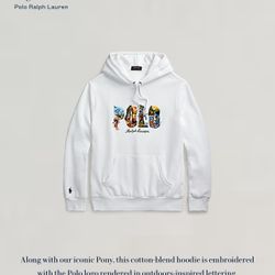 Polo Ralph Lauren Logo Fleece White Pullover Hoodie Size Large XL