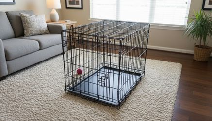 Great for Dogs 26-40lb Black Metal Double Door 30” Dog Cage Animal Containment Crate! Good Condition! 30x19x21in