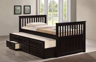 Brand New Cappuccino Wooden Twin Over Twin Trundle