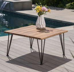 New outdoor Zion Outdoor Industrial Acacia Wood Coffee Table with Iron Frame ready for pickup