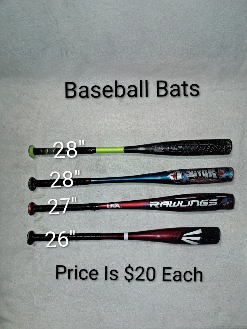 4 Baseball Bats Of Various Sizes (Price Is $20 Each)