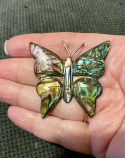 Vintage Taxco Mexico 925 Sterling Silver Abalone Butterfly Brooch Pin – Signed EBS