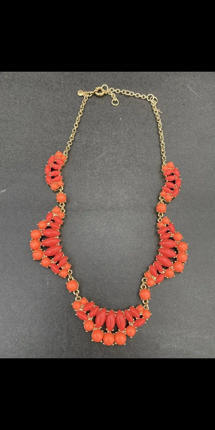 J.Crew Cabochon Orange Scallop Gold Statement Necklace Vintage