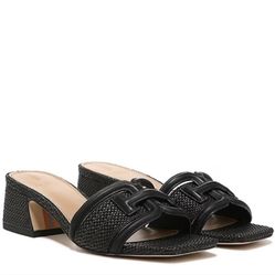 GU Sam Edelman Waylon Leather and Raffia Double E Detail Slide Sandals 9