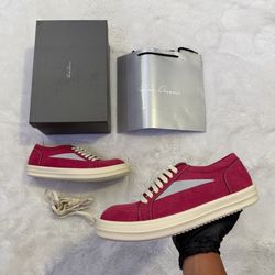 Rick Owen Hot Pink Suede Low Van Sneaker