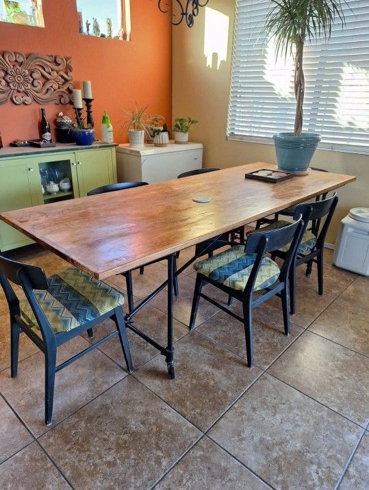 Reclaimed Wood Industrial Table & 6 Chairs