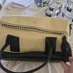Cream and Black Leather Handbag