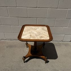 Vintage Mid-Century End Table with Travertine Top