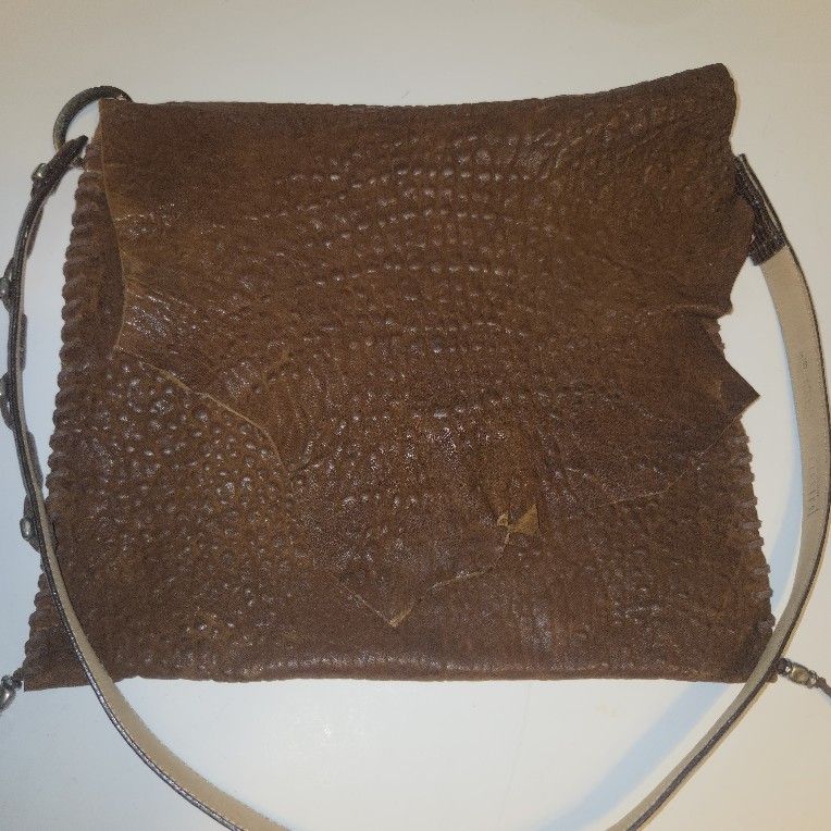 Handmade Leather Cowgirl Brown Hand Bag Abstract Silver Accents Boho Soft
