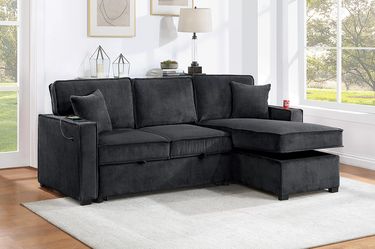 Corduroy Convertible Sectional - Black Color