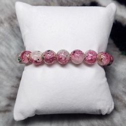 Glassy Shiny White, Pink, & Green Beaded Bracelet