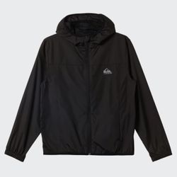 Quicksilver Overcast Windbreaker Jacket Hooded neck Boys Size L 14 - Black -NEW