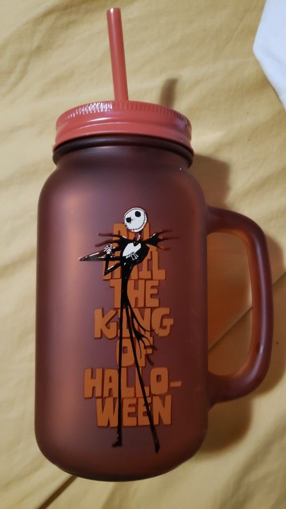 New disney jack skeleton from nightmare before christmas drinking mason glass
