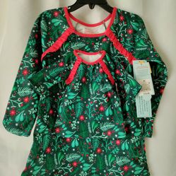Christmas Girl Pajama Nightgown Dress & Matching Doll Dress Toddler Kids Size 3T New