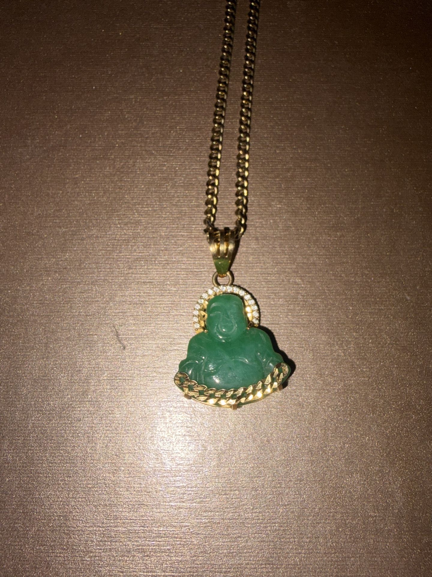 18k Solid Gold and Jade Buddha Pendant With Chain