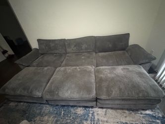 Gray Corduroy Sectional Sofa with 3 movable Ottoman