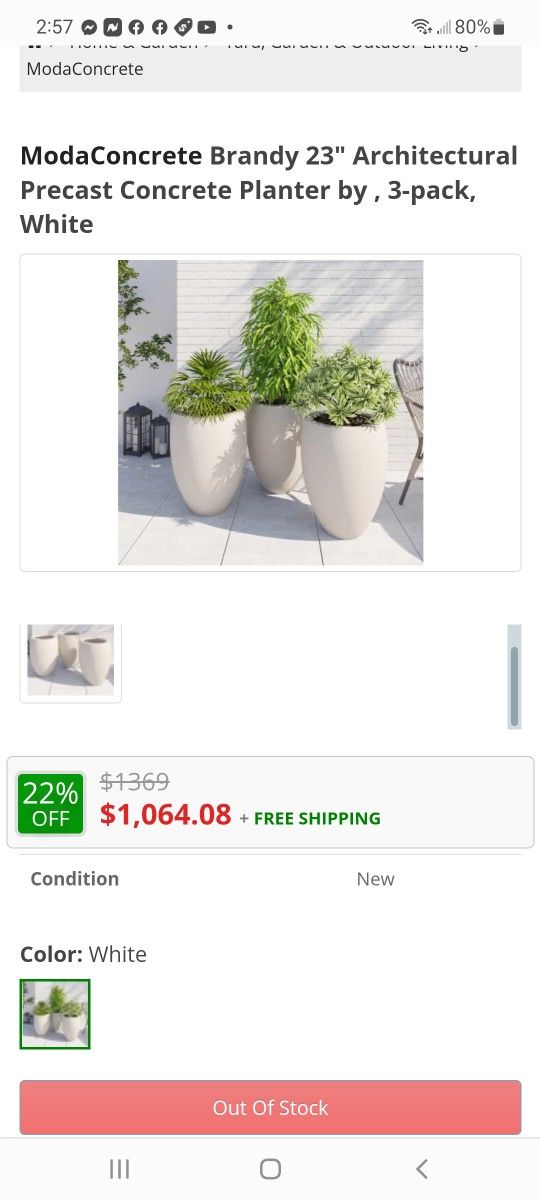 Brandy 23" Architectural Precast Concrete Planter by , 3-pack $850