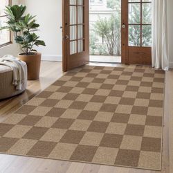 NEW! Neutral Checkerboard Indoor or Outdoor Area Rug - 5’x7’