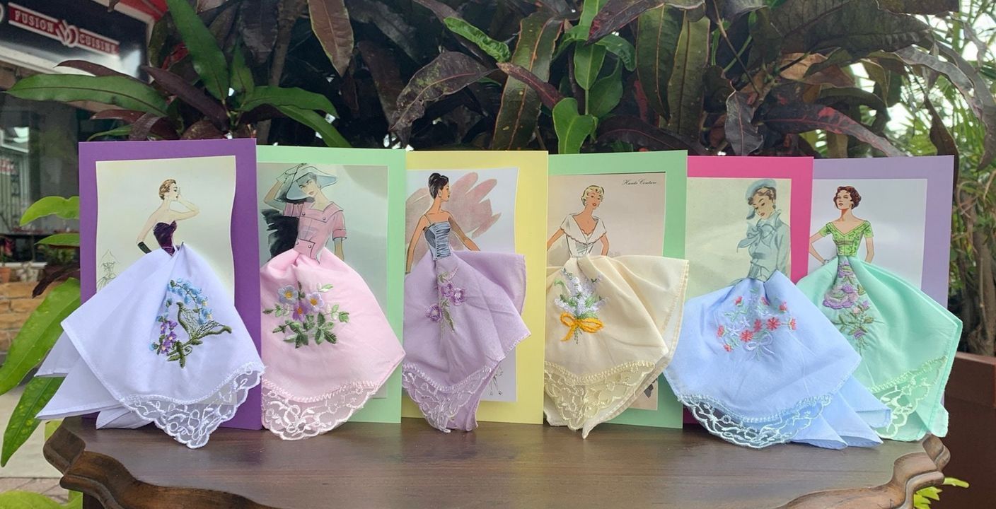 Embroidered Hankie Dress Greeting Cards PACK OF SIX