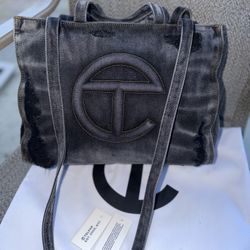 Telfar Medium Shopper In Distressed Denim Black