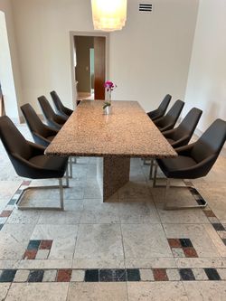 9ft Granite dining table with 8 chairs