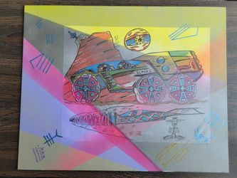 Colorful Car Drawing On Canvas Panel