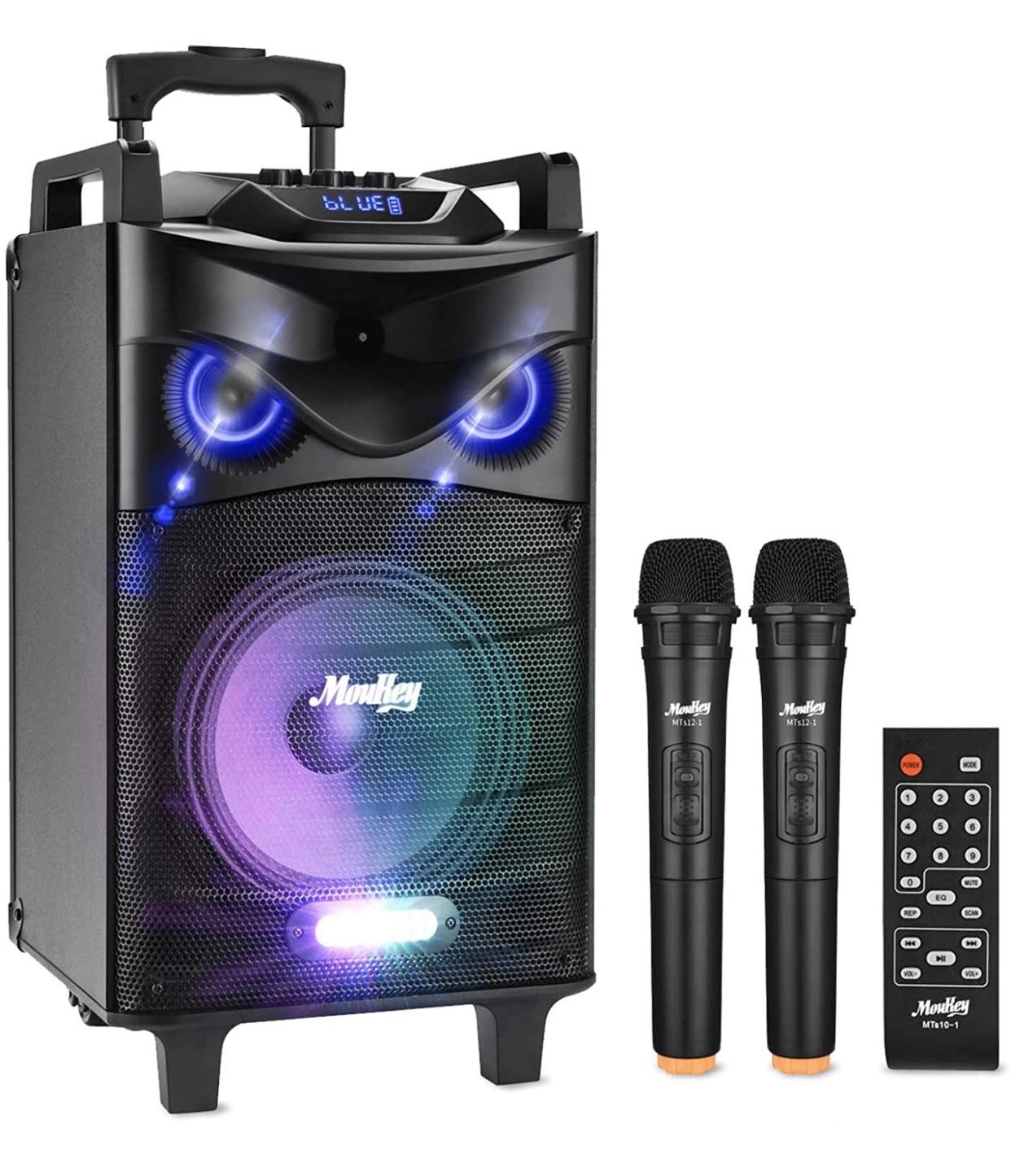 Moukey Karaoke Machine Speaker, RMS 200W to Peak Power 650W Bluetooth PA System for adults with 12" Subwoofer, DJ Lights, Rechargeable Battery,2 Wirel