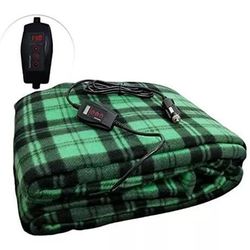 Zone Tech Car Travel Blanket – Green Plaid Premium Quality 12V Polar Fleece Material Automotive Comfortable Seat Blanket Great for Winter, Cold Days