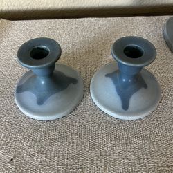 Antique Roseville Art Pottery Carnelian Blue Candle Holders 1927