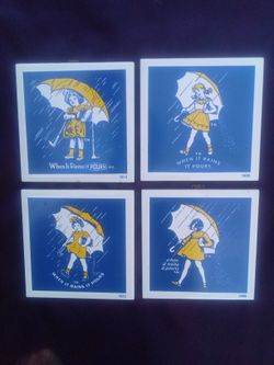 Set Of 4 Morton Salt Trade Mark Ceramic Tile Coasters 