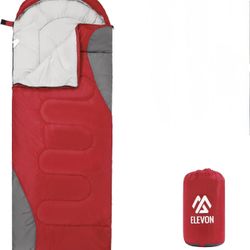 ELVON Sleeping Bag for Cold and Warm Weather, Portable, Waterproof, Lightweight - Red (NEW)