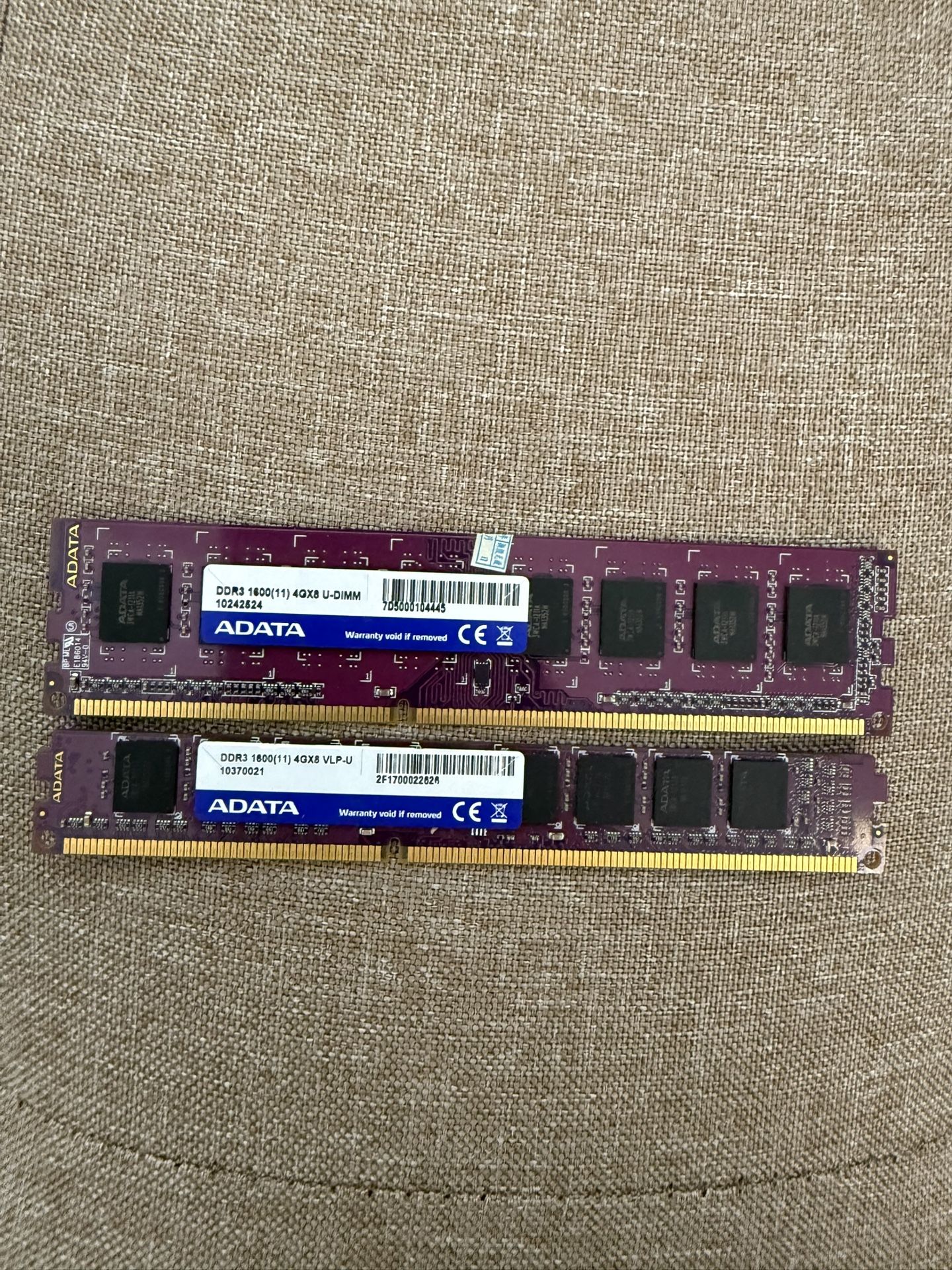 ADATA 8GB (2x4GB) DDR3 1600(11) 4GX8 U-DIMM , 4GX8 VLP-U