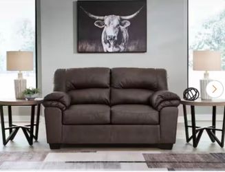 WalkerPoint 66 in. Solid Faux Leather 2 Seat Loveseat in Brown